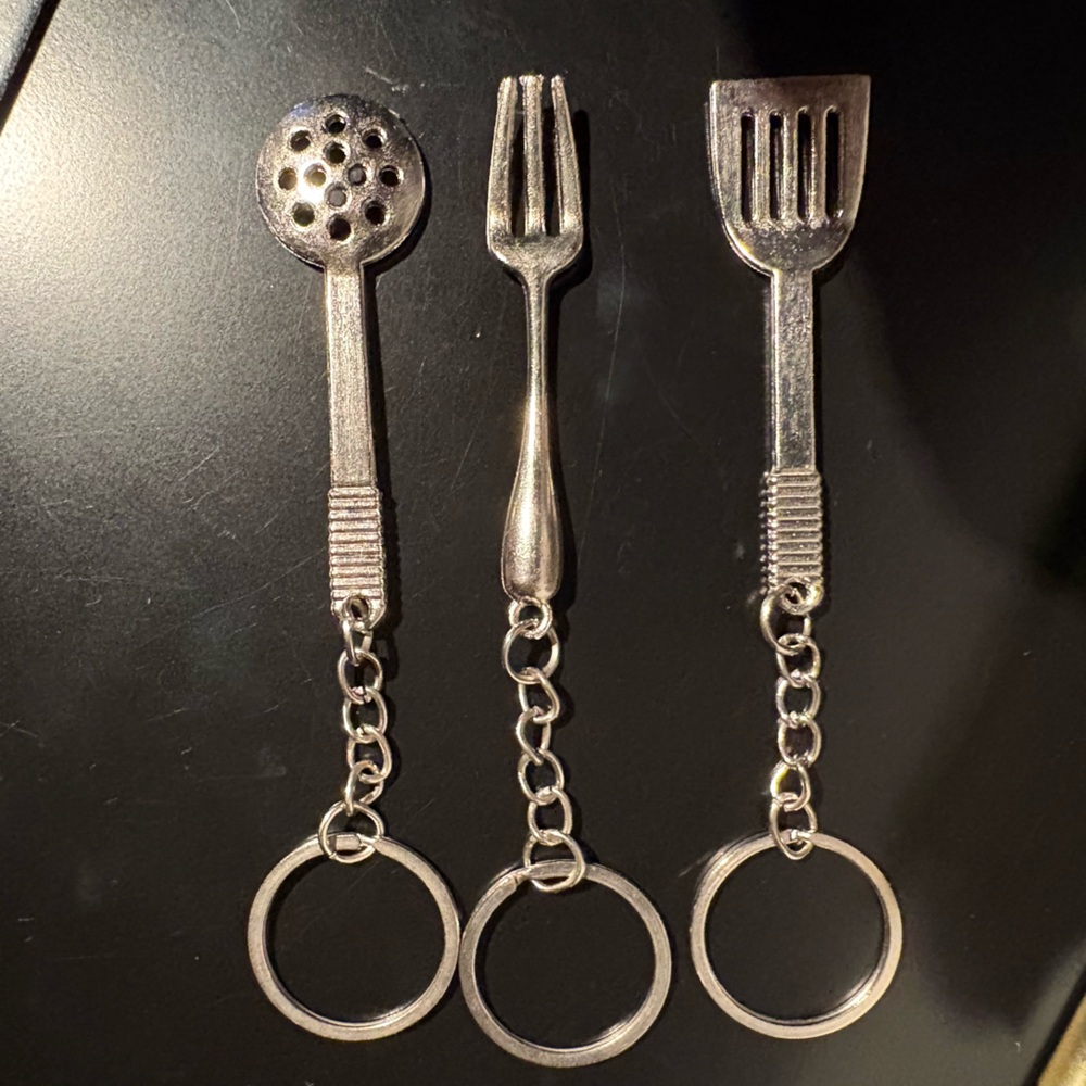 Silver Mini Utensil Keychain Set - Fork, Spatula, Skimmer